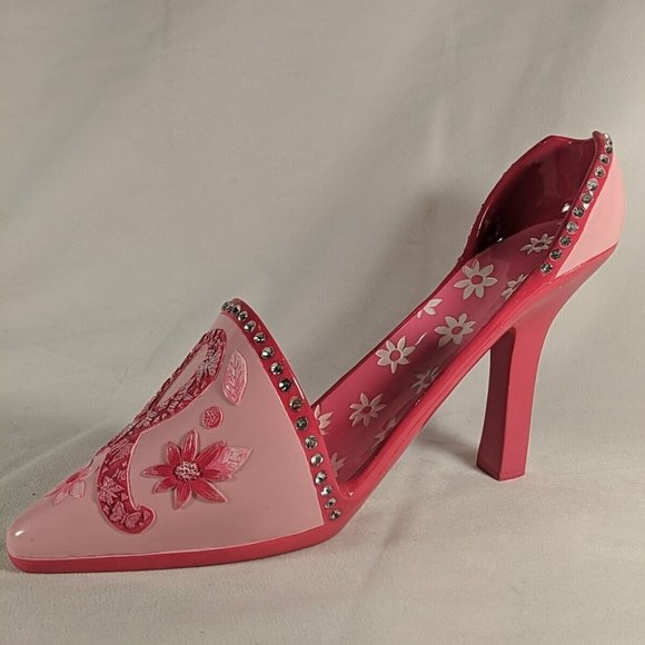 Breast Cancer Awareness Pink Ribbon Stiletto High Heel Bottle Holder Rest Wine - Picture 1 of 16